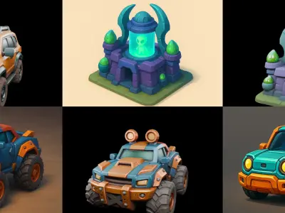 Stylized Car Advanced model bundle 16 pack 100 glb 3D model