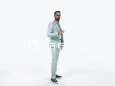 Portrait 03M Drinking Coffee Casual Man Low-poly 3D model