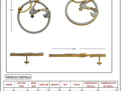 Women Earrings 3dm STL OBJ FBX Render Details 3D print model 10