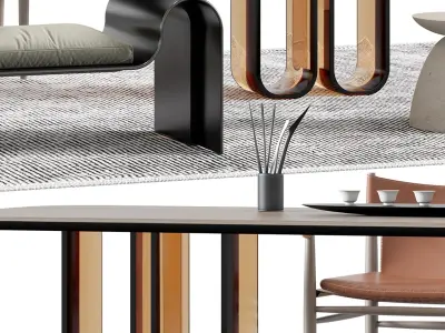 table Modern chair combination tea 3D model