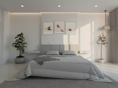 Serenity Morning  Minimalist Bedroom Interior 3D model
