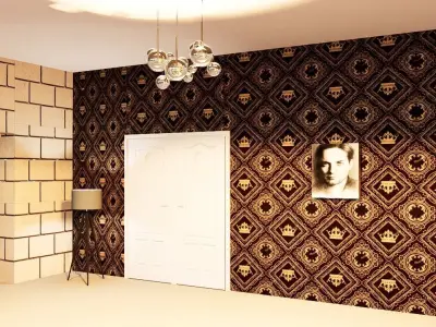 3D- house model bathroom with wallpaper Free low-poly 3D model
