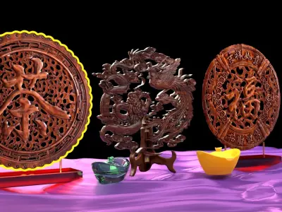 Chinese fu and dragon carving pattern  3D model