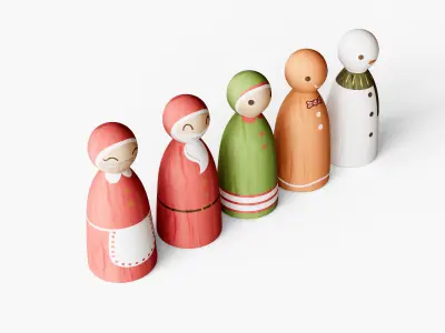 Wooden Christmas Character Decorations 3D model