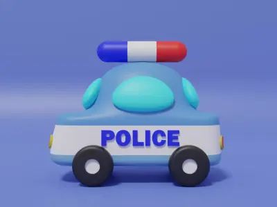 Cartoon Cute Police Car Low-poly 3D model