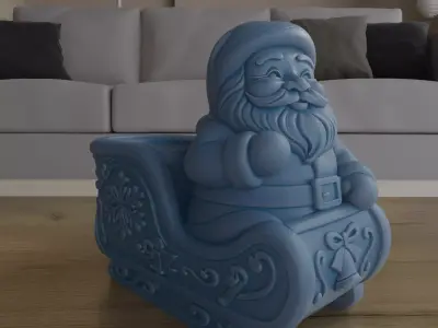 Festive Santa Sleigh Planter container STL 3D print model