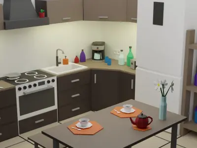 Kitchen Room 5 Low-poly 3D model