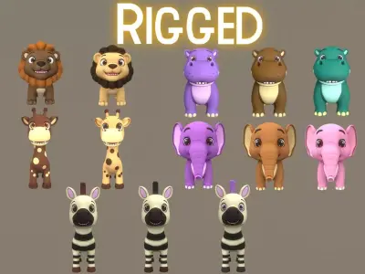 Rigged Safari Savanna Pack Low-poly 3D model