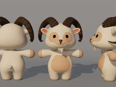 Rigged Cartoon Goat Low-poly 3D model