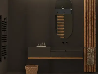 Bathroom 3D MODEL with walls and wooden floors 3D model