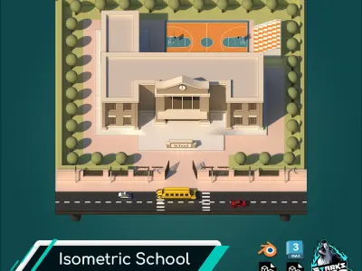 Isometric School  Low-poly 3D model
