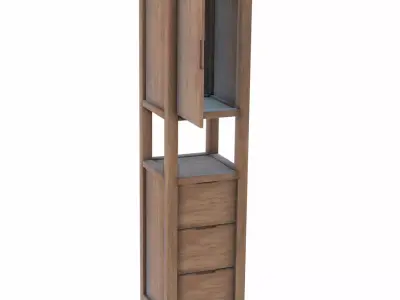 Wood Cabinet High with 3 Drawers 3D model