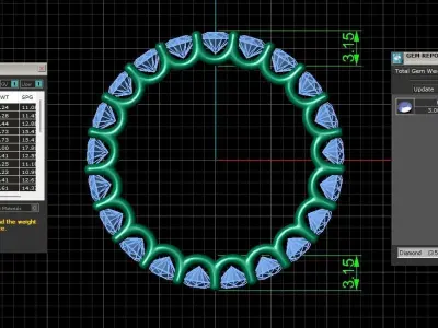 U Shaped Eternity Ring 3mm stone size swiss 13 and EU53 3D print model