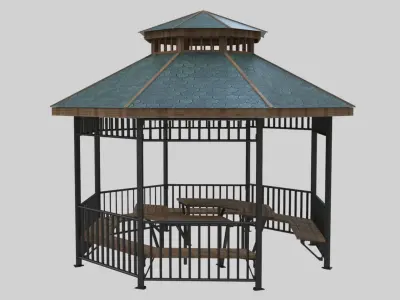 Iron Wood Garden Pergola - Gazebo 05  Low-poly 3D model