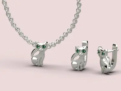 Cat earring and pendant Low-poly 3D model