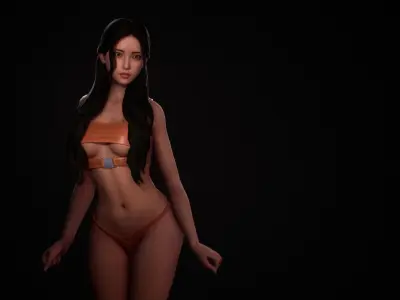 Nude Bikini Girl Satomi - Rigged Animated Game Character  Low-poly 3D model