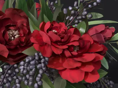 Red Peonies Vase Decorative Set 3D model