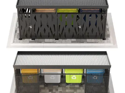 Garbage bins containers with fencing 3D model