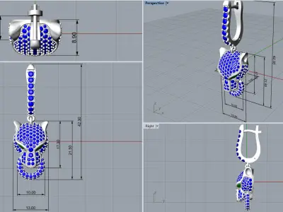 Panther gemstone earrings V2 E36 3D print model