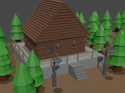 low poly jungle and road and car Low-poly 3D model