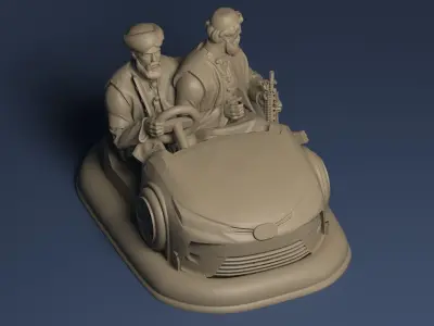 Eastern warrior and car 3D print model