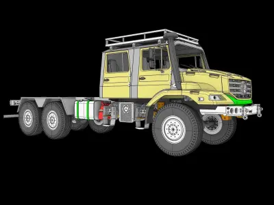 Mercedes Benz Zetros truck crew cab and chassis STL 3D print model