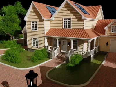 Classic house american style low poly Low-poly 3D model