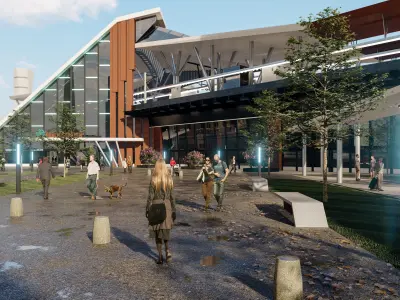 Multidiscipline Rail Station Design and Pedestrian Scene Low-poly 3D model