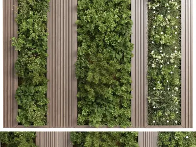 Vertical Wall Garden With Wooden frame - green garden Low-poly 3D model