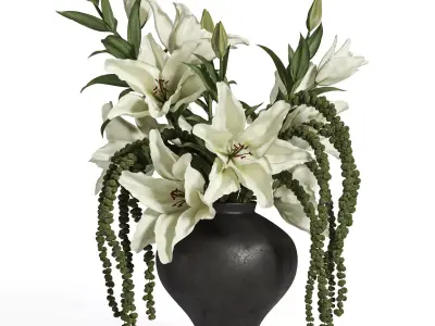 White Lily Cascade in Charcoal Vase 52 3D model