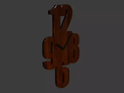 Quirky Large Numbers Wood Wall Clock Low-poly 3D model