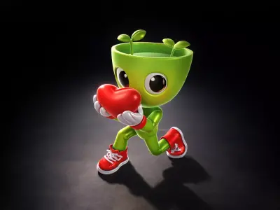 Valentine Plant Character Holding Heart Romantic Decor 3D print model