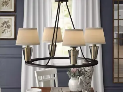  Light Shaded Wagon Wheel Chandelier 3D model