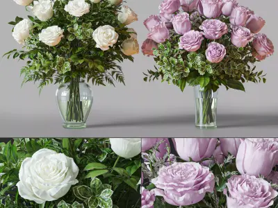 Flower Set 029 White and pink Rose 3D model