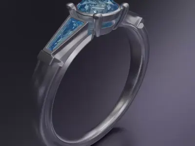 Elegant Blue Topaz Engagement Ring 3D model for animation 3D model
