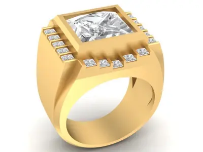 Luxury Square Princess Cut Men Ring with Pave Accents  2840 3D print model