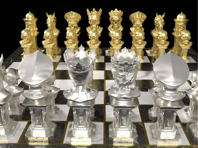 Gothic Skull Chess Set Horror Design 3D print model