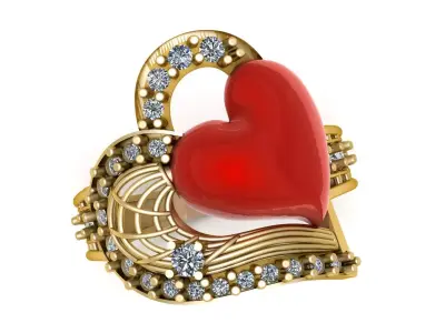 Stylish Proposal Heart Diamond Ring 3d Printable Model 3D print model