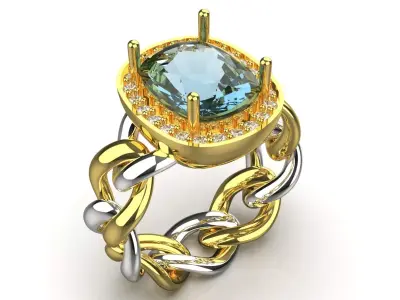 Two-tone Blue Gemstone and Diamond stl 3dm Ring Model jr00208 3D print model