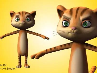 Stylized Cartoon Rigged Cat Low-poly 3D model