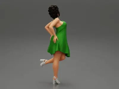 Sexy Woman In Dress Having Fun Holding One Leg 3D print model