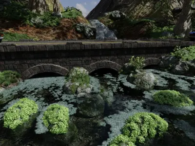 Waterfall Bridge Scene 3D model