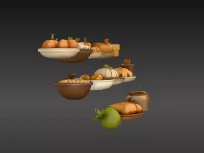 Stylized Thanksgiving Food Pack Low Poly Feast Props Low-poly 3D model