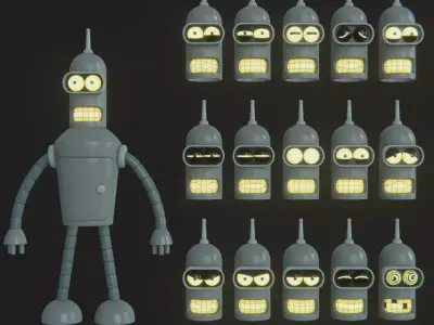 Bender Rodriguez of Futurama with expressions plus STL model Low-poly 3D model