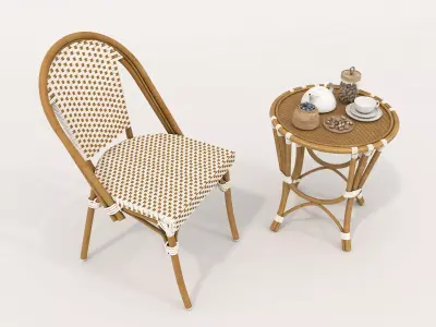 Rattan Coffee Table and Chair Set 3 3D model