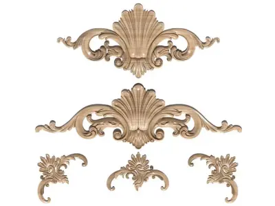 Cartouche-026 set of ornate wood carvings 3D model