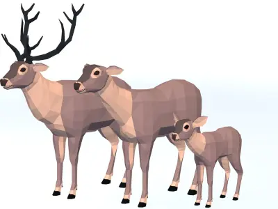 LowPoly Deers Pack Low-poly 3D model