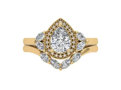 Pear Solitaire Ring Bridal set 3D print model