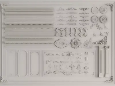  90 corner decorations plaster moldings and Roman columns 3D model