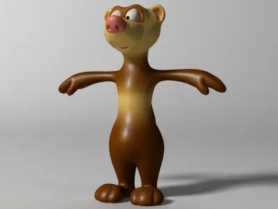 Cartoon Ferret Rigged and Animated Low-poly 3D model